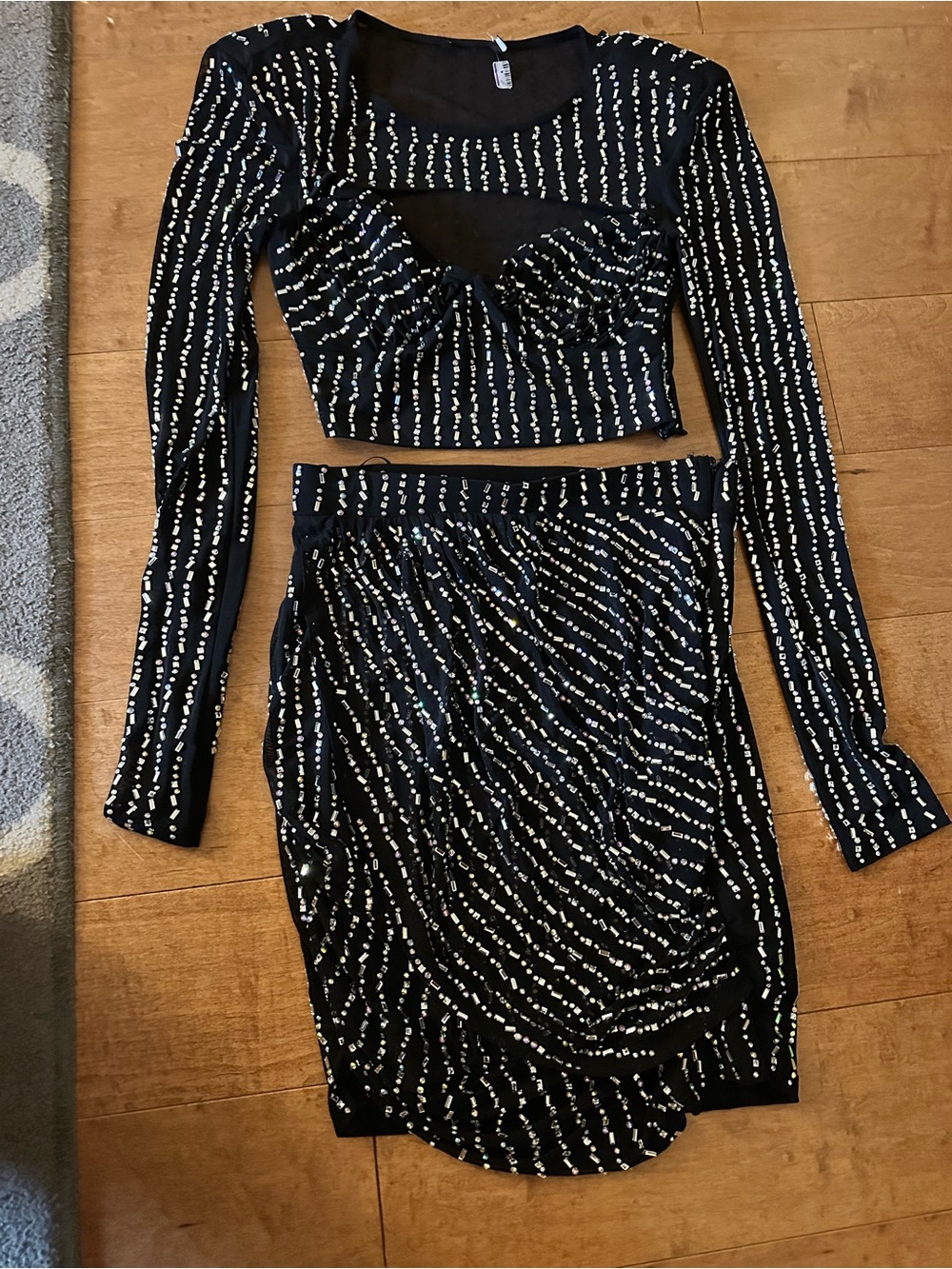 Black Sequin Stripe Pencil Skirt - Elegant Evening Wear